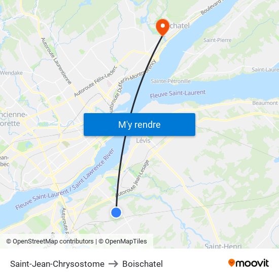 Saint-Jean-Chrysostome to Boischatel map