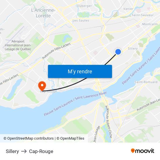 Sillery to Cap-Rouge map