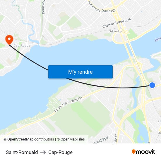 Saint-Romuald to Cap-Rouge map