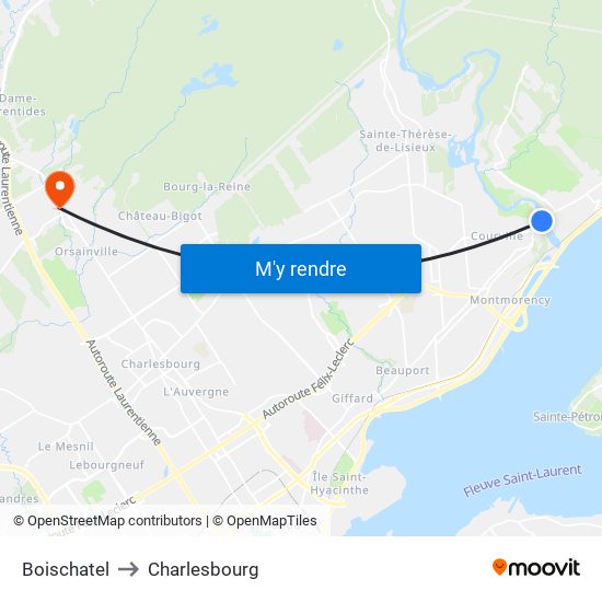 Boischatel to Charlesbourg map