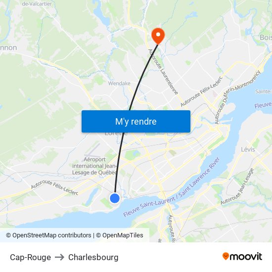 Cap-Rouge to Charlesbourg map