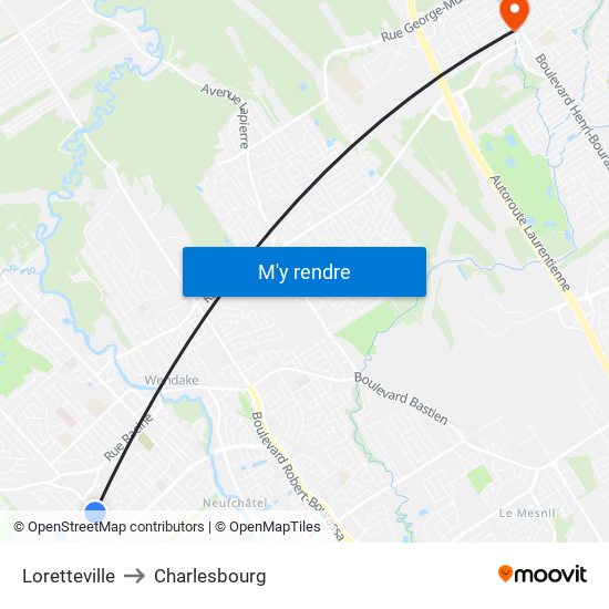 Loretteville to Charlesbourg map