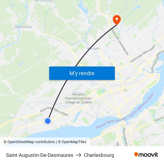 Saint-Augustin-De-Desmaures to Charlesbourg map