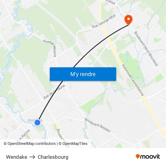 Wendake to Charlesbourg map