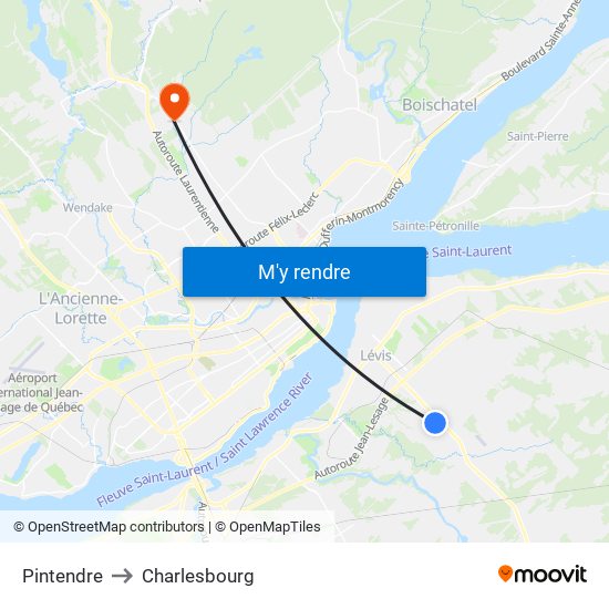 Pintendre to Charlesbourg map