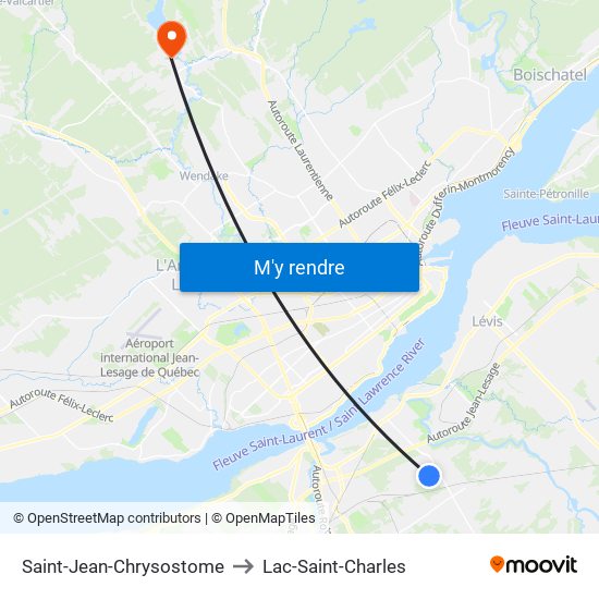 Saint-Jean-Chrysostome to Lac-Saint-Charles map