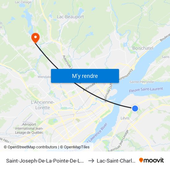 Saint-Joseph-De-La-Pointe-De-Lévy to Lac-Saint-Charles map