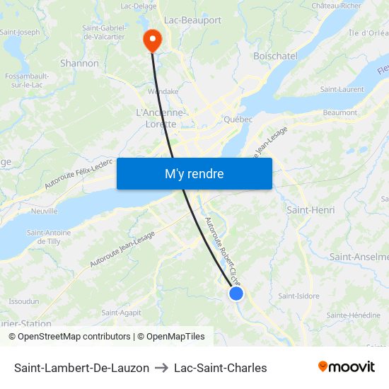 Saint-Lambert-De-Lauzon to Lac-Saint-Charles map