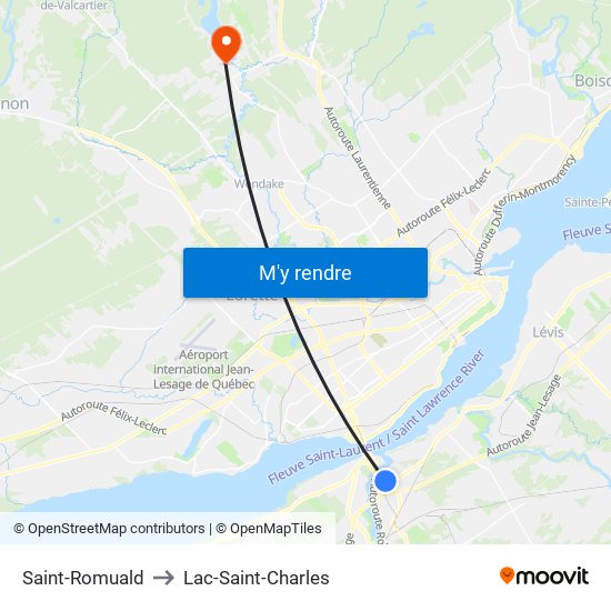 Saint-Romuald to Lac-Saint-Charles map