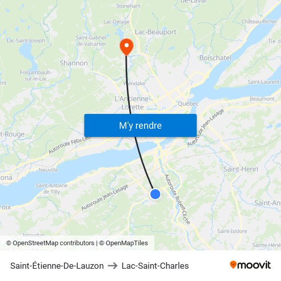 Saint-Étienne-De-Lauzon to Lac-Saint-Charles map