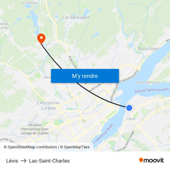 Lévis to Lac-Saint-Charles map