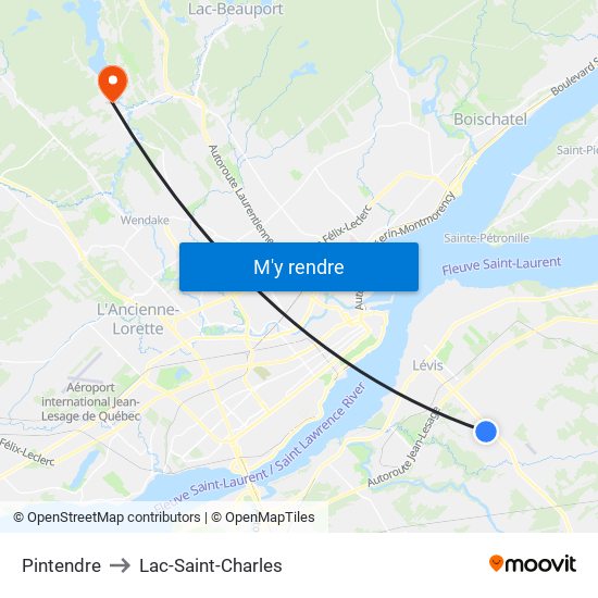 Pintendre to Lac-Saint-Charles map