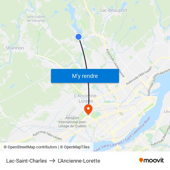 Lac-Saint-Charles to L'Ancienne-Lorette map