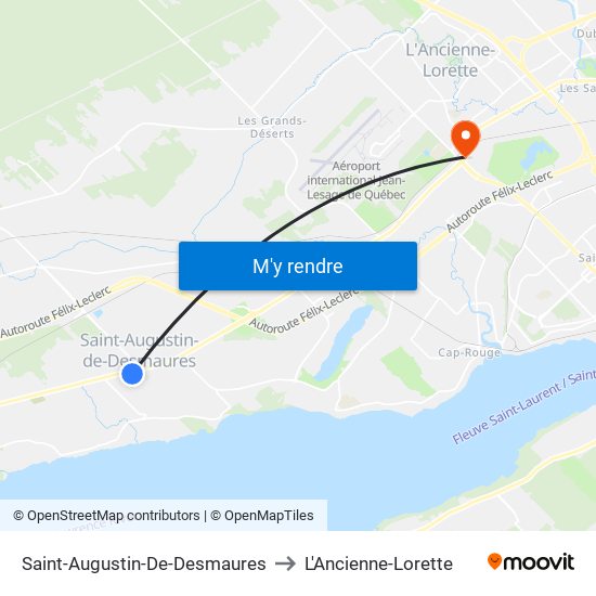 Saint-Augustin-De-Desmaures to L'Ancienne-Lorette map