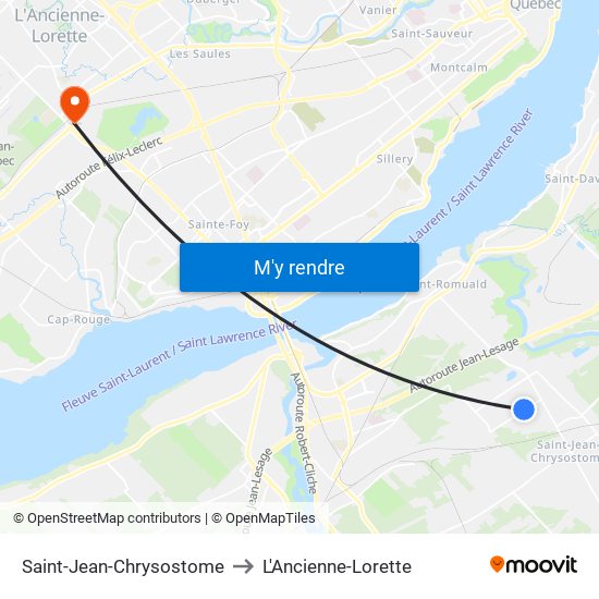 Saint-Jean-Chrysostome to L'Ancienne-Lorette map