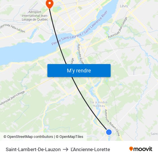 Saint-Lambert-De-Lauzon to L'Ancienne-Lorette map