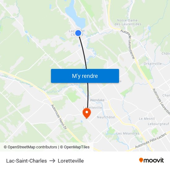 Lac-Saint-Charles to Loretteville map