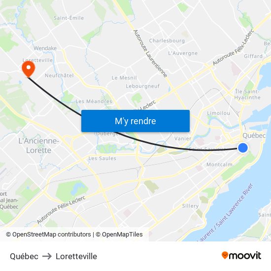 Québec to Loretteville map