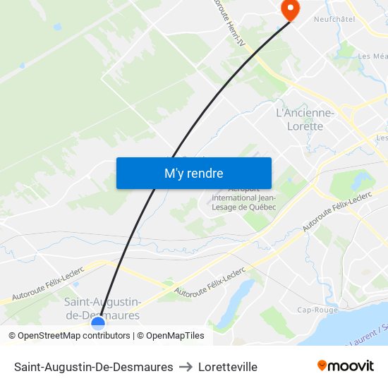 Saint-Augustin-De-Desmaures to Loretteville map
