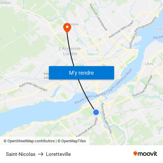 Saint-Nicolas to Loretteville map