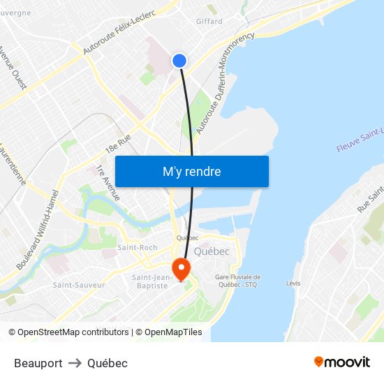 Beauport to Québec map