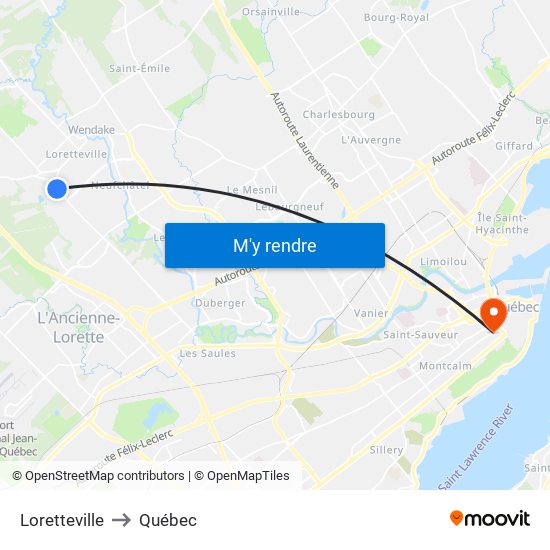 Loretteville to Québec map