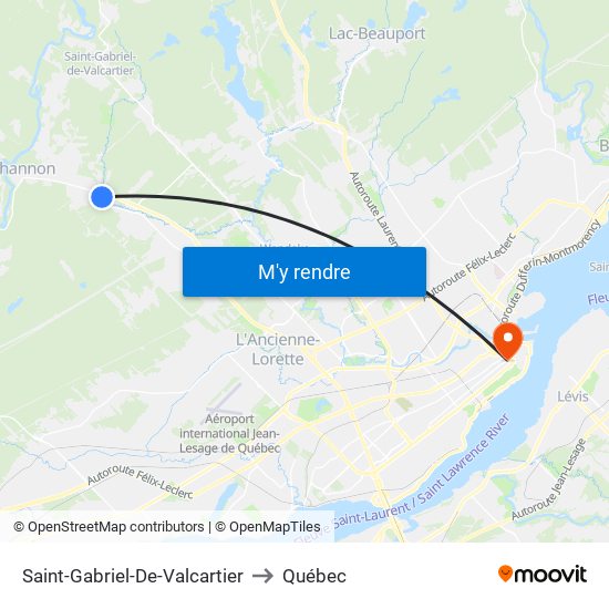 Saint-Gabriel-De-Valcartier to Québec map