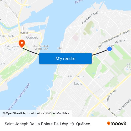 Saint-Joseph-De-La-Pointe-De-Lévy to Québec map