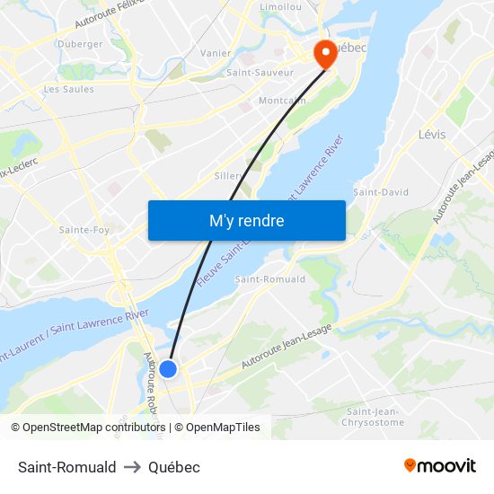 Saint-Romuald to Québec map