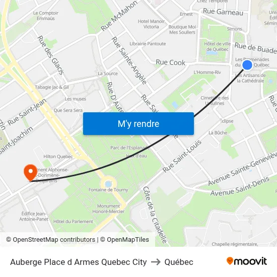 Auberge Place d Armes Quebec City to Québec map