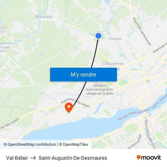 Val-Bélair to Saint-Augustin-De-Desmaures map