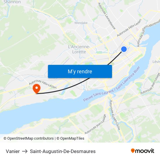 Vanier to Saint-Augustin-De-Desmaures map