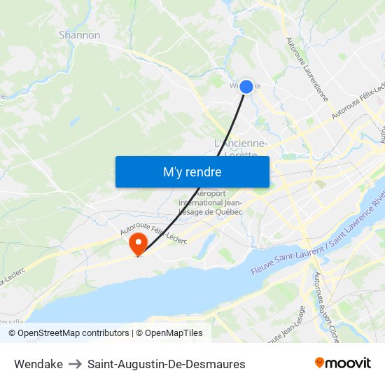 Wendake to Saint-Augustin-De-Desmaures map