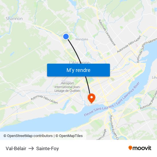 Val-Bélair to Sainte-Foy map