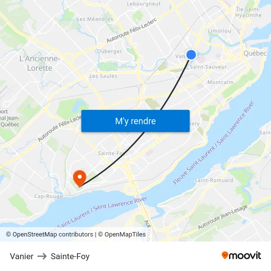 Vanier to Sainte-Foy map