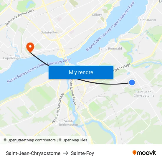 Saint-Jean-Chrysostome to Sainte-Foy map