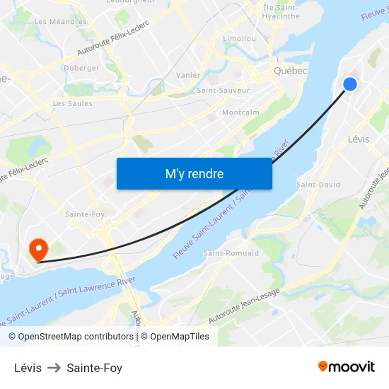 Lévis to Sainte-Foy map
