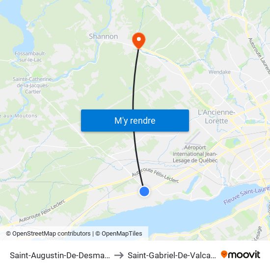 Saint-Augustin-De-Desmaures to Saint-Gabriel-De-Valcartier map