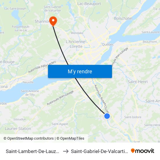 Saint-Lambert-De-Lauzon to Saint-Gabriel-De-Valcartier map