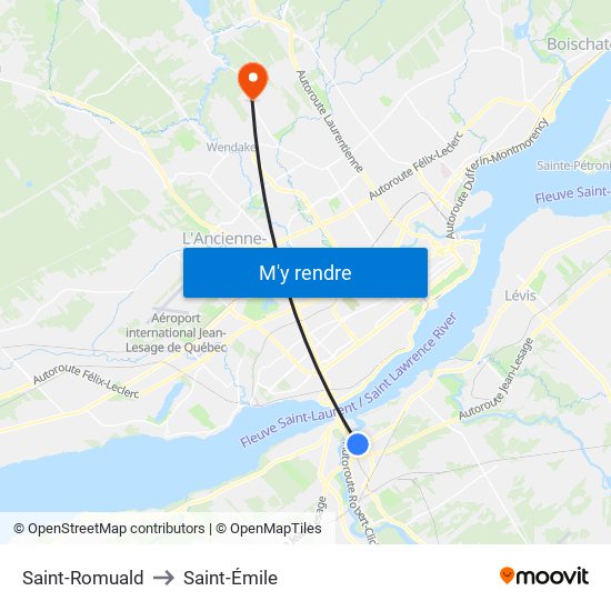 Saint-Romuald to Saint-Émile map