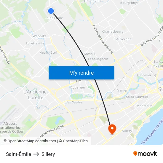 Saint-Émile to Sillery map