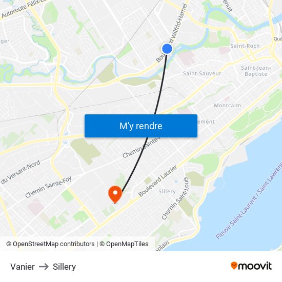 Vanier to Sillery map