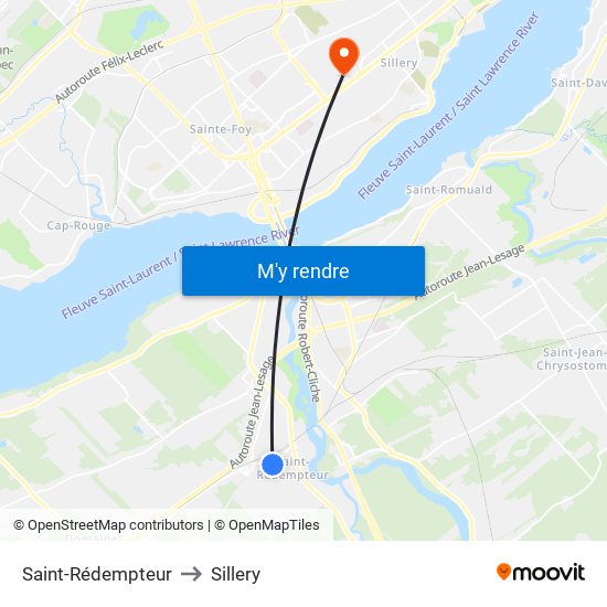 Saint-Rédempteur to Sillery map