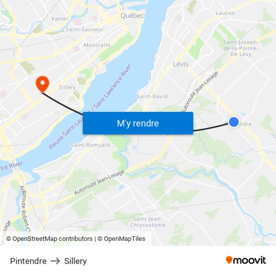 Pintendre to Sillery map