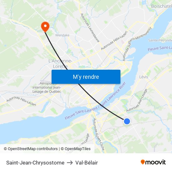 Saint-Jean-Chrysostome to Val-Bélair map