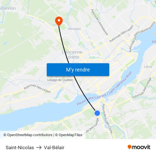 Saint-Nicolas to Val-Bélair map