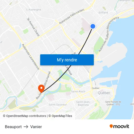 Beauport to Vanier map
