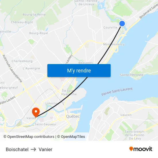 Boischatel to Vanier map