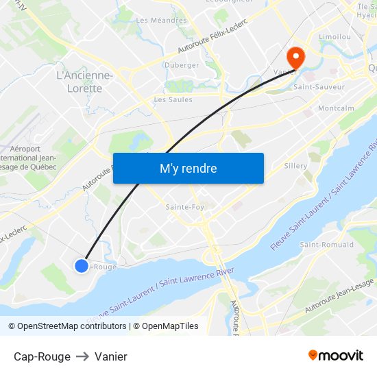 Cap-Rouge to Vanier map