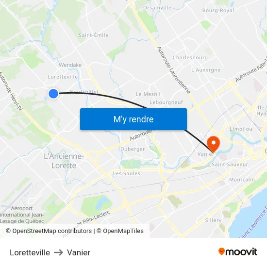 Loretteville to Vanier map
